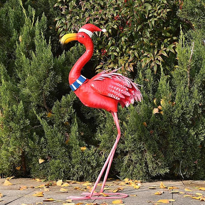 Garden Decor Christmas Flamingo Yard Art Decor Large Metal Flamingo Statues for Outdoor Indoor Decorations, Outside Patio, Pool, Lawn