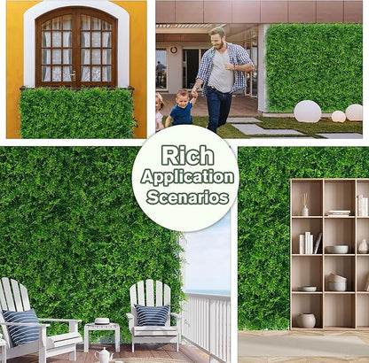 Greenery Faux Grass Wall Backdrop: 80"x120" (67 SQFT) UV-Anti Artificial Green Boxwood Panel for Patio Balcony Privacy & Ivy Fence Covering Privacy, Garden, Backyard Wall Backdrop Decor