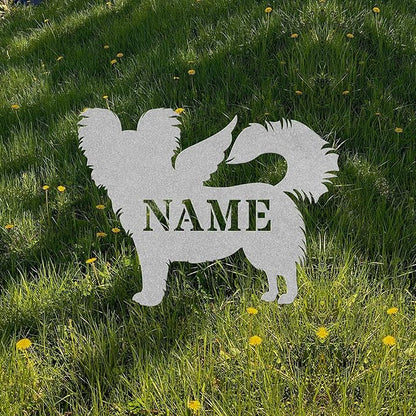 Long Haired Chihuahua Angel Wings Statue Figurine For Sign Memorial Ornament Metal Burial Bereavement Sympathy Gift Grave Marker for Yard Garden Porch Lawn Grassland Park Farm Flowerpot Decor.