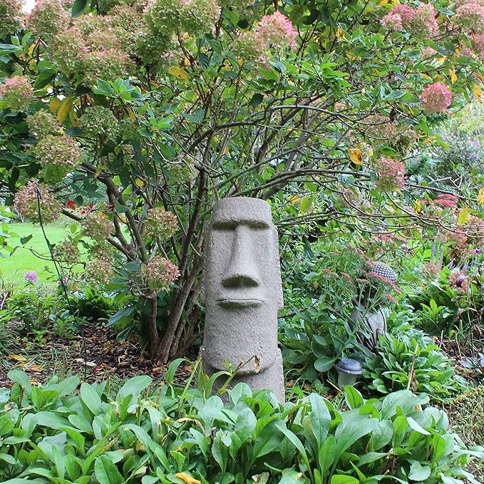 EMSCO Group Easter Island Head Statue – Natural Granite Appearance – Made of Resin – Lightweight – 28” Height