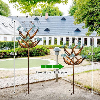 Butterfly Flower Garden Wind Spinner - Large Kinetic Outdoor Metal Wind Sculptures & Spinners Decor for Yard and Garden, Whirligigs Large Wind Spinners for Patio, Lawn, Outside (26" W x 90" H)