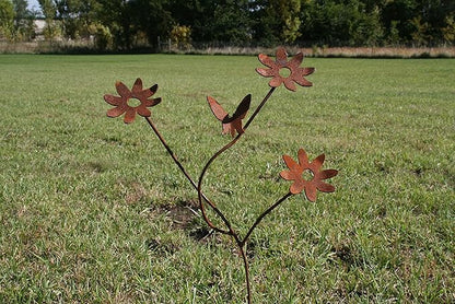 Metal Rustic and Colorful Flower Stakes Ranging from 9.5 to 36 Inches Tall (Cluster Flower Stake 35" Tall, Naturally Rusted)