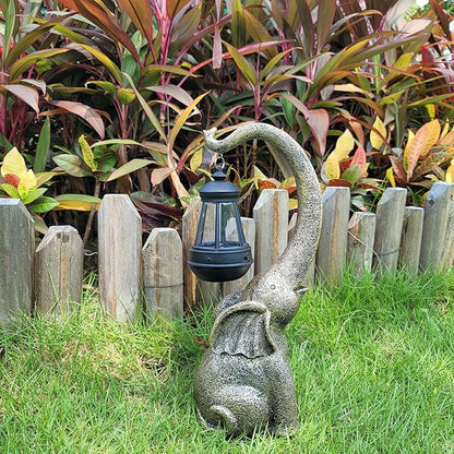 NASKY 14.76" Outdoor Sculpture Figurine Statue Solar Elephant – Stone-Look Resin Garden, Yard, Lawn, & Park Decor, Perfect Housewarming Gift for Family, Friends, or Colleagues
