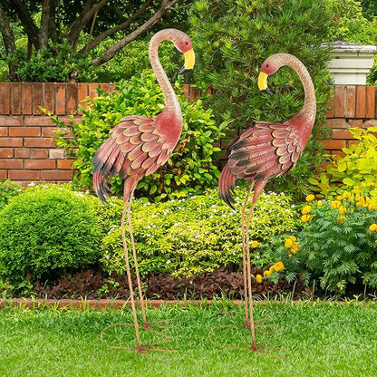 Pure Garden Flamingo Garden Statues Set of 2-28 and 31-Inch-Tall Pink Flamingos for Yard or Lawn Decor - Outdoor Garden Decor for Outside - Lawn Ornaments and Statues for Patio, Pond, or Backyard