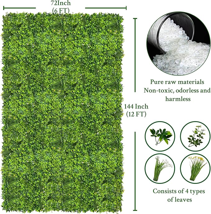 ODTORY Artificial Plant Wall Roll: 72 X144 in (72 sqft) UV-Anti Ivy Privacy Fence Screen Faux Greenery Panels Backdrop Boxwood Ivy Vine Leaf Hedge Fence for Indoor Outdoor Green Decor