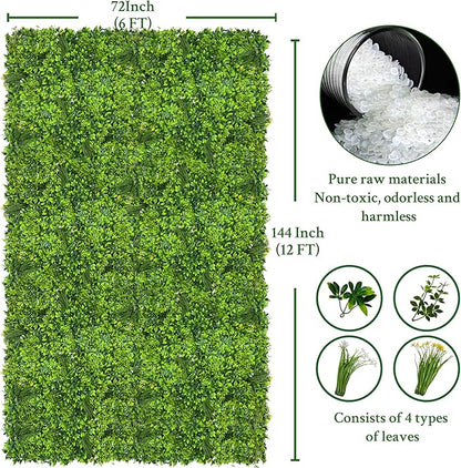 ODTORY Artificial Plant Wall Roll: 72 X144 in (72 sqft) UV-Anti Ivy Privacy Fence Screen Faux Greenery Panels Backdrop Boxwood Ivy Vine Leaf Hedge Fence for Indoor Outdoor Green Decor