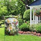 Stained Glass Hummingbird House Flag 28x40 Double Sided Large Decorative Flags For Outside Spring Floral Garden Flag Summer Flower Yard Flags for Lawn Porch Patio Decor
