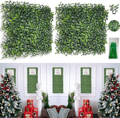 Bybeton Artificial Grass Wall Panel,10"x 10"(12Pcs) Boxwood Faux Green Wall Panels for Interior Wall, Backdrop Wall,Garden Wall and Indoor Outdoor Plant Wall Decor