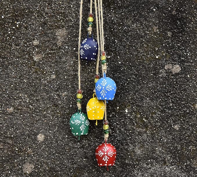 Vintage Christmas Bells – 32" Hand-Painted Metal Hanging Wind Chime with Rustic Cowbells & Jingle Bells Handcrafted Witch Bells for Door, Farmhouse & Boho Decor, Christmas Decor