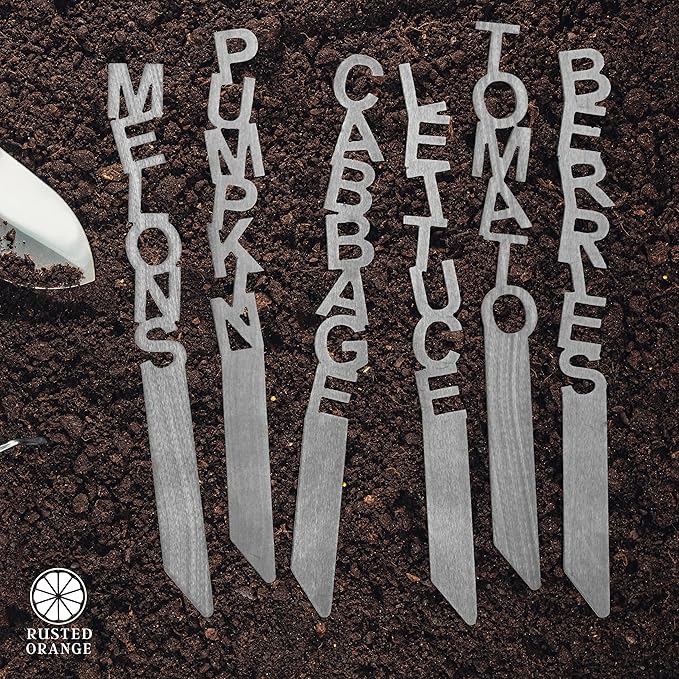 Spell It Out Personalized Metal Garden Plant Markers - Set of 7 - 80 Plant Varieties - Vertical Stacked Name Stakes for Herbs, Vegetables & Flowers - Durable Labels for Over