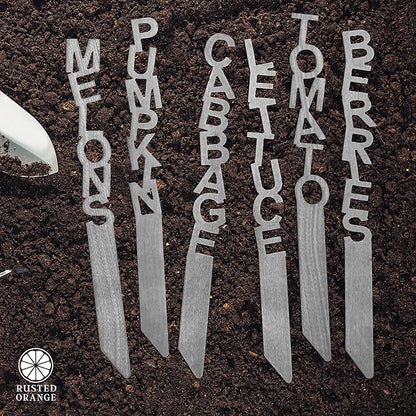 Spell It Out Personalized Metal Garden Plant Markers - Set of 7 - 80 Plant Varieties - Vertical Stacked Name Stakes for Herbs, Vegetables & Flowers - Durable Labels for Over