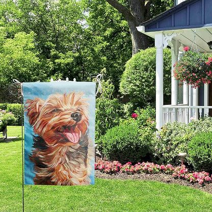 Happy Yorkie Garden Flag - Dog All-Weather Flag, Small Puppy Outdoor Seasonal Flag, 12 x 18 Inch, Vibrant Color, Double Sided, Holiday Yard Decor