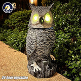 Solar Powered Snow Owl with Glowing Eyes, Rotatable Head, Realistic Hoots, Detection and Silent Mode, Garden Sculpture, Decoration for Home, Garden, Patio and Lawn