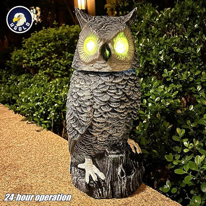 Solar Powered Snow Owl with Glowing Eyes, Rotatable Head, Realistic Hoots, Detection and Silent Mode, Garden Sculpture, Decoration for Home, Garden, Patio and Lawn