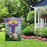 Christian Easter Garden Flag He is Risen Yard Flag Religious Easter Lamb Decor Stained Glass Cross Flag for Outside 12x18 Double Sided Lily Spring Outdoor Flag Small