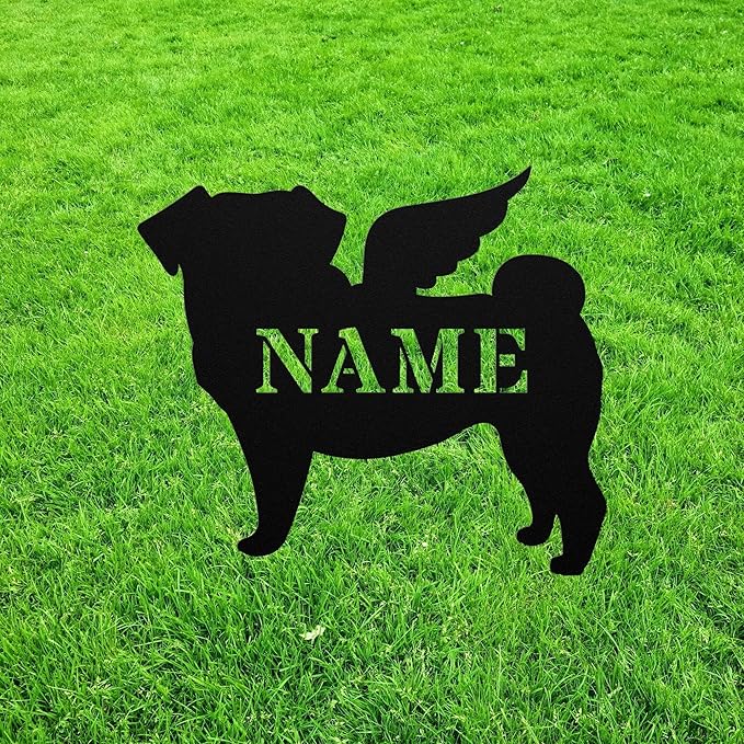 Pug Angel Wings Statue Figurine For Garden Sign Memorial Ornament Metal Burial Bereavement Sympathy Gift Sculpture Grave Marker for Yard Garden Porch Lawn Grassland Park Farm Flowerpot Decor.