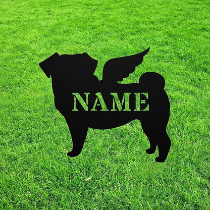 Pug Angel Wings Statue Figurine For Garden Sign Memorial Ornament Metal Burial Bereavement Sympathy Gift Sculpture Grave Marker for Yard Garden Porch Lawn Grassland Park Farm Flowerpot Decor.
