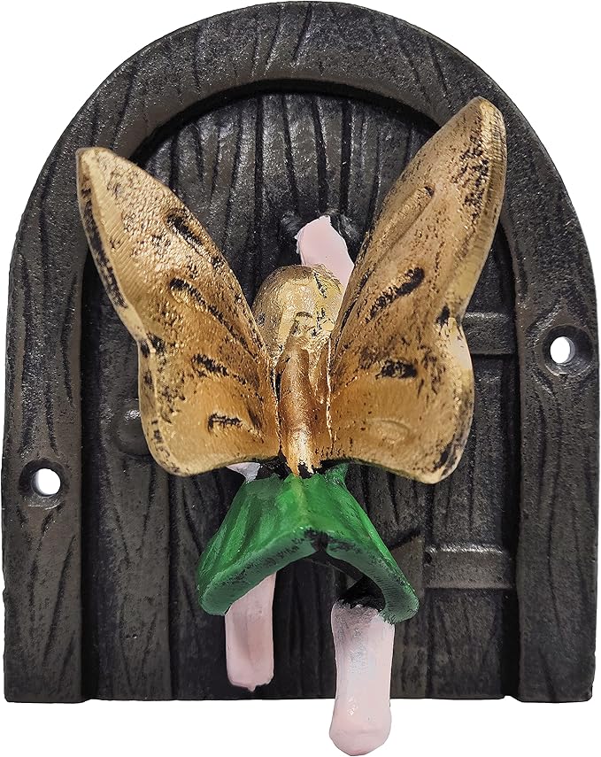 Lulu Decor, 100% Cast Iron Fairy Door with Green Fairy Garden Decor Fairy Garden Accessories 3.75 x 4.75 inches