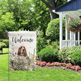 Spring Summer Garden Flag Floral Basset Hound Yard Flag Flower Dog Garden Flags for Outside Small Outdoor Welcome Flags 12x18 Double Sided