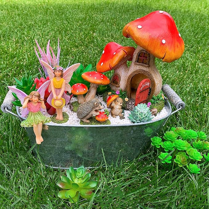 Mood Lab Fairy Garden Figurines - Mushroom House Set (6 pcs) - Miniature Decorative Statues & Accessories - Outdoor & Indoor Garden Decor