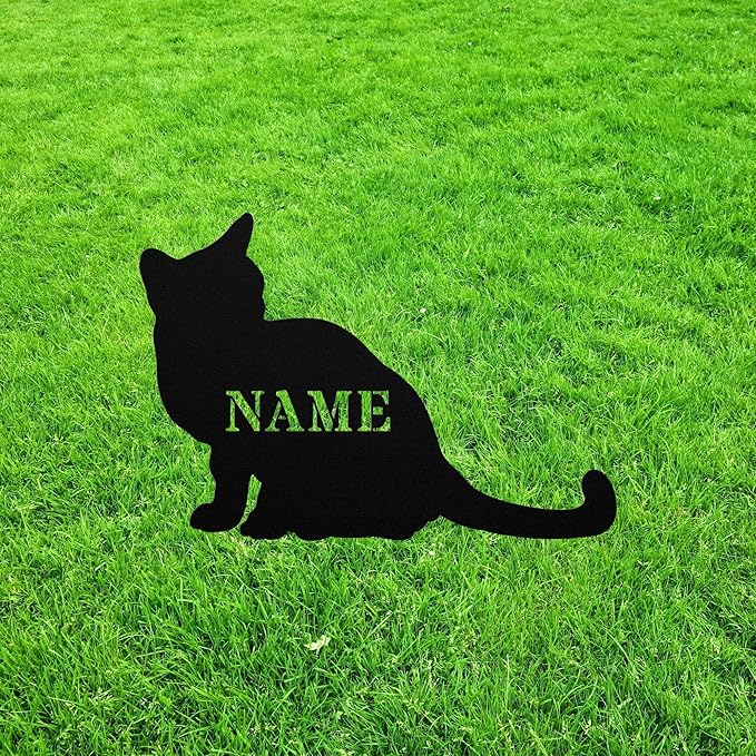 Personalized Russian Blue Cat Yard Statue Stake,Custom Metal Outdoor Garden Decor Memorial Remembrance Sculpture for Yard Garden Porch Lawn Grassland Park Farm Flowerpot Decor.