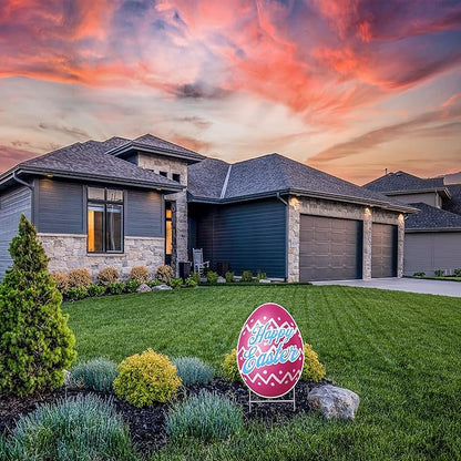 Happy Easter Classic Yard Sign Home Decor Lawn Decoration With Stakes Easter Egg (Pink)