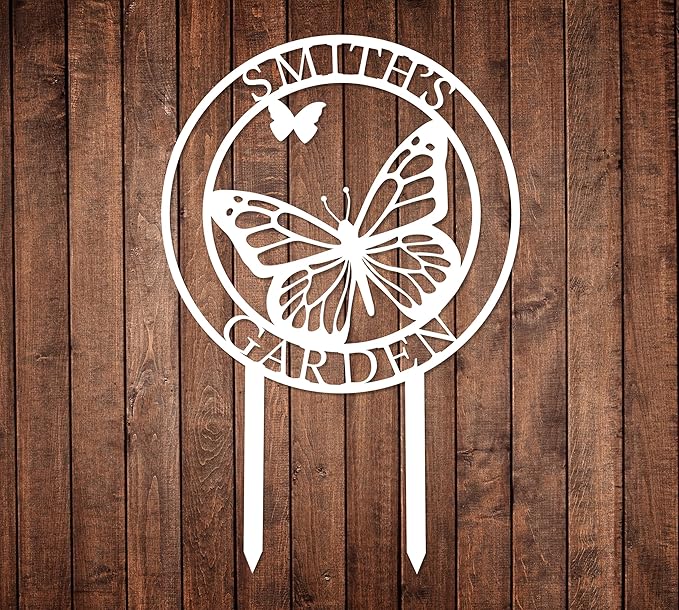 Custom Name Butterfly Metal Garden Sign with Stakes, Personalized Flowers Butterfly Home Garden Decor for Outside, Metal Yard Art, Personalized Garden Stakes for Outdoor Sign, New Home Gift
