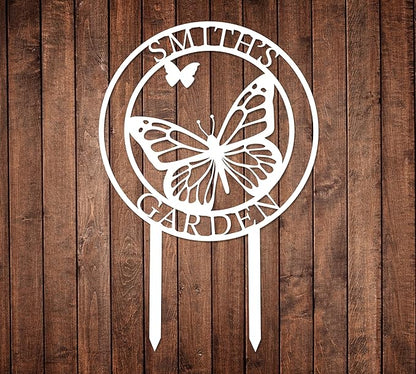 Custom Name Butterfly Metal Garden Sign with Stakes, Personalized Flowers Butterfly Home Garden Decor for Outside, Metal Yard Art, Personalized Garden Stakes for Outdoor Sign, New Home Gift