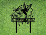 Custom Hummingbird Metal Garden Sign with Stakes, Bird Garden Decorations, Flower Design Personalized Garden Sign, Custom Garden Name Sign, Yard Decor, Home Gift