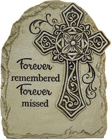 7.5 Inch Tall Memorial Cross Polystone Garden Stone (Forever)