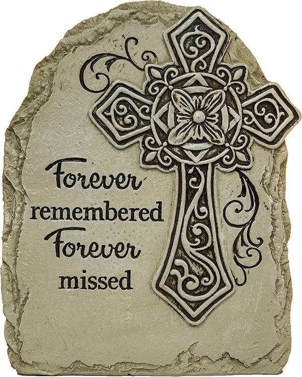 7.5 Inch Tall Memorial Cross Polystone Garden Stone (Forever)
