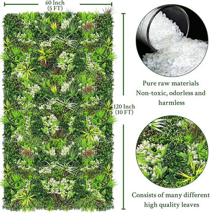 ODTORY Artificial Plant Wall Panels: 60"×120" UV-Anti Faux Grass Wall Backdrop Boxwood Ivy Fence Privacy Screen Fake Greenery Leaf Hedge for Outdoor,Indoor,Garden,Backyard and Home Decor