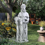 St Francis Garden Yard Decor Statues 30.7 Inch Saint Francis of Assisi Catholic Christian Lawn Patio Outdoor Sculptures Magnesium Oxide Stone Garden Art Decorations，Grey