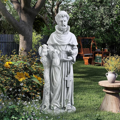 St Francis Garden Yard Decor Statues 30.7 Inch Saint Francis of Assisi Catholic Christian Lawn Patio Outdoor Sculptures Magnesium Oxide Stone Garden Art Decorations，Grey
