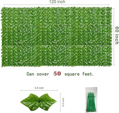 Bybeton 60" x 120" Artificial Ivy Privacy Fence Screen, UV Protected Faux Ivy Privacy Fence Roll, 50 Sq. Ft. Dense Greenery Wall Panels for Outdoor Patio, Garden, Balcony and Backyard Decor