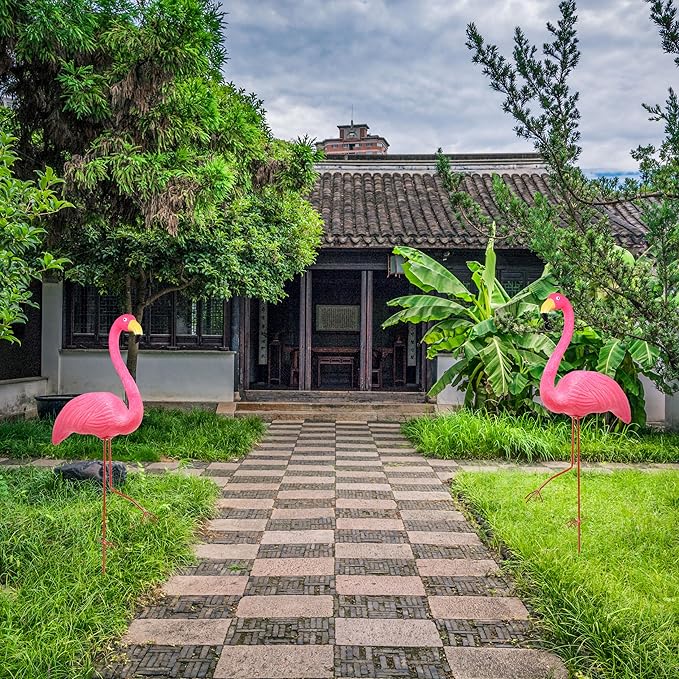 Galashield Pink Flamingo Yard Decorations Pack of 2 Flamingo Decor Ornaments for Outdoor Lawn and Garden