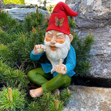 Mood Lab Funny Garden Gnome - Relaxed Smoking Statue with Middle Finger - 9.6 Inch Tall Outdoor or Indoor Decor