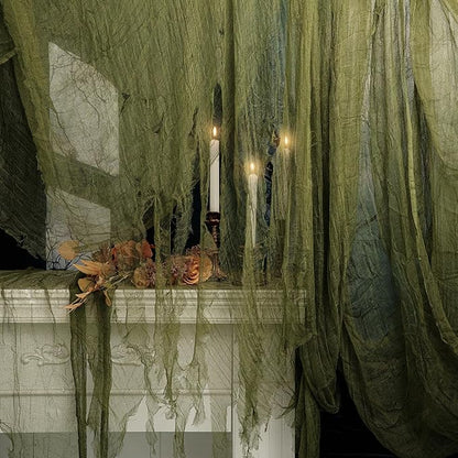 RunNico 600x36 Inch Large Size Green Halloween Creepy Cloth Decoration,Spooky Gauze Cloth,Halloweens Haunted Cheesecloth for Stairway,Wall,Window Decorations,Outdoors Doorways Decor