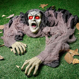 JOYIN Halloween Zombie Decorations Outdoor, Halloween Groundbreaker Outside Decor, Hanging Zombie Prop with Green Face and Lighted Eyes for Graveyard, Haunted House, Lawn, Yard, Indoor Decor