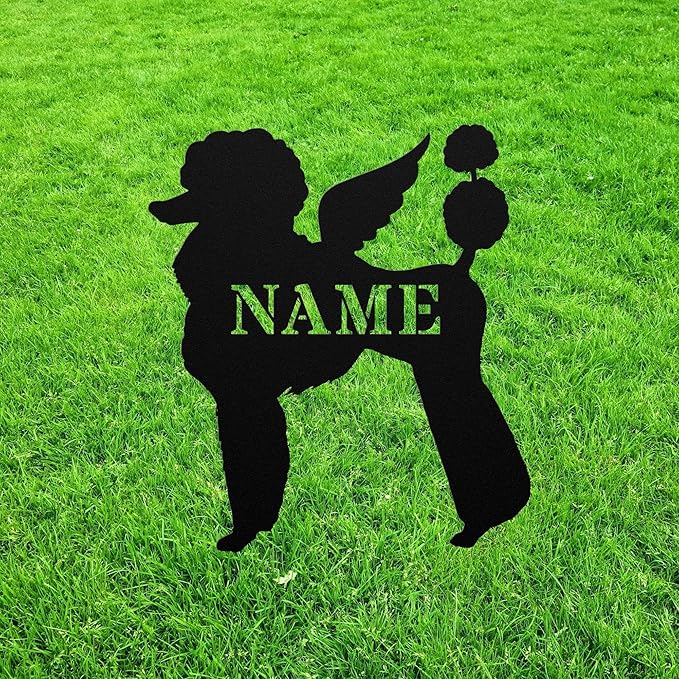 Poodle Angel Wings Statue Figurine For Garden Sign Memorial Ornament Metal Burial Bereavement Sympathy Gift Grave Marker for Yard Garden Porch Lawn Grassland Park Farm Flowerpot Decor.