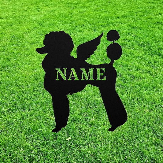 Poodle Angel Wings Statue Figurine For Garden Sign Memorial Ornament Metal Burial Bereavement Sympathy Gift Grave Marker for Yard Garden Porch Lawn Grassland Park Farm Flowerpot Decor.