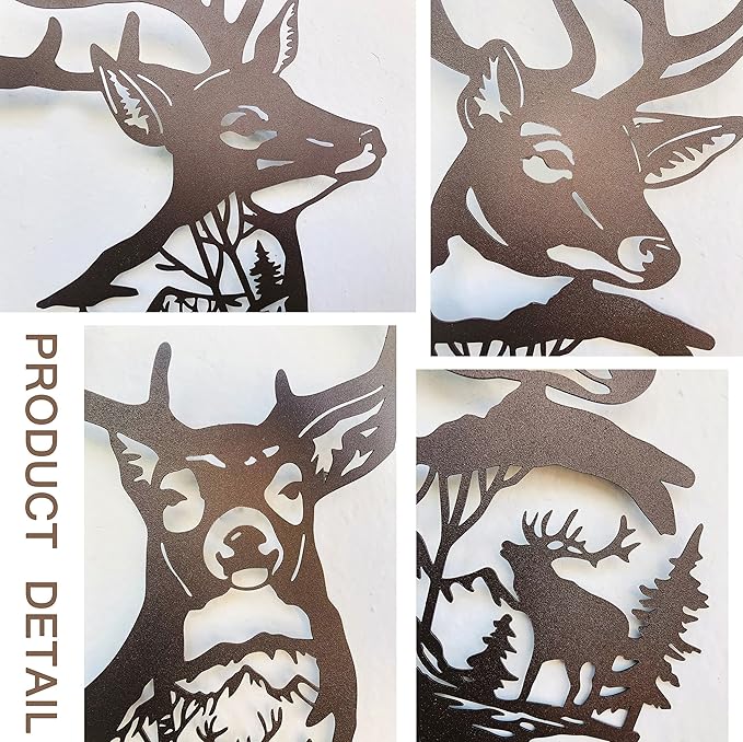 J-Fly Deer Metal Wall Art 9 Inch Deer Silhouette Wall Decor Rustic Forest Hunting Sign Woodland Valentine Decor for Fence Patio Porch Farmhouse Indoor for Living Room Bedroom Bathroom 3 Piece Set