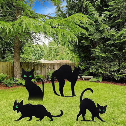 JOYIN 4 Pcs Halloween Black Cat Silhouette Yard Signs with Stakes, Halloween Decorations Outdoor, Halloween Yard Lawn Garden Sign for Family Home Front Yard Party Decor