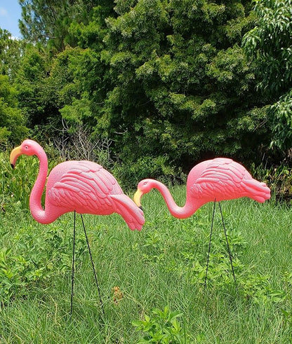 Zugar Land Large Pink Flamingo Yard Ornaments (Pack of 2 Different Designs) Tall. Great Garden Decor