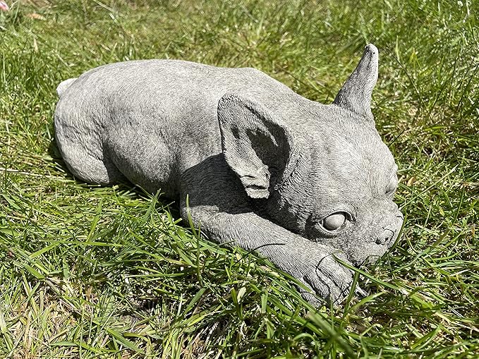 French Bulldog Stone Garden Statue | Reconstituted Outdoor Puppy Dog Lawn Ornament - Made in UK