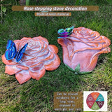 Garden Stepping Stones Outdoor Walkway – Resin Rose Flower Pavers for Path, Lawn & Backyard – Courtyard Entrance Decorative Small Statue with Artificial Flowers – Set of 2, Brown