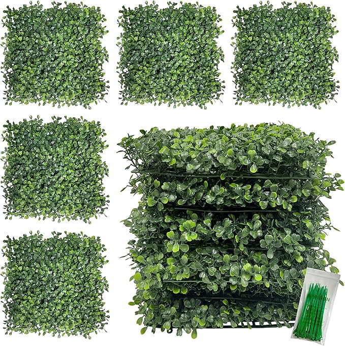 Bybeton 8-Pack Artificial Boxwood Panels (10"x10"), 5-Year UV-Proof Greenery Wall with 2-Inch Thick Leaves, Covers 5.5 Sq.Ft. for Outdoor Privacy Fence, Patio & Indoor Wall Decor