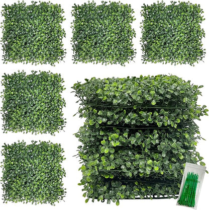 Bybeton 8-Pack Artificial Boxwood Panels (10"x10"), 5-Year UV-Proof Greenery Wall with 2-Inch Thick Leaves, Covers 5.5 Sq.Ft. for Outdoor Privacy Fence, Patio & Indoor Wall Decor