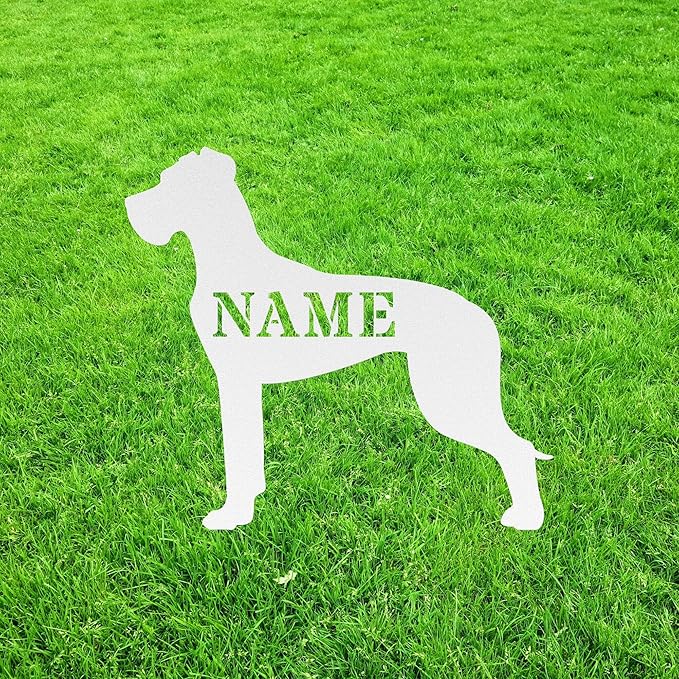 Custom Great Dane White Garden Statue Stake,Custom Great Dane Outdoor Yard Art Decor,Memorial Remembrance Sculpture for Yard Garden Porch Lawn Grassland Park Farm Flowerpot Decor.