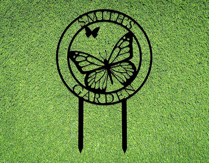 Custom Name Butterfly Metal Garden Sign with Stakes, Personalized Flowers Butterfly Home Garden Decor for Outside, Metal Yard Art, Personalized Garden Stakes for Outdoor Sign, New Home Gift